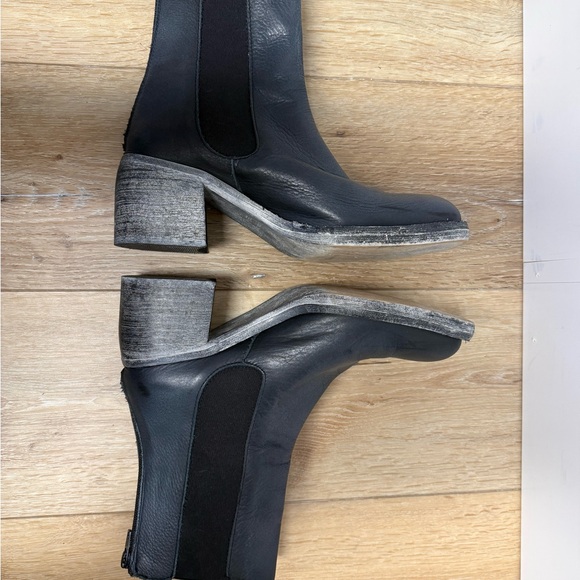 Free People Blue Black Leather Ankle Boots Western Boho Heel Booties EU 38 - Picture 11 of 13